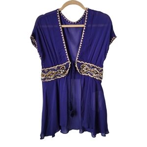 GRACE CONTINENTAL  silk beaded embroidered blouse in purple NEW